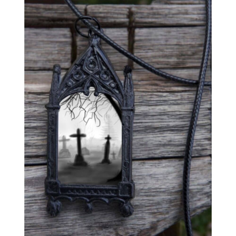 Cross Pendant Gothic Arch Religious Necklace Spirituality Tombstone Graveyard